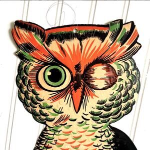Large Vintage Beistle USA Embossed Winking Halloween Owl Die-Cut Cardboard